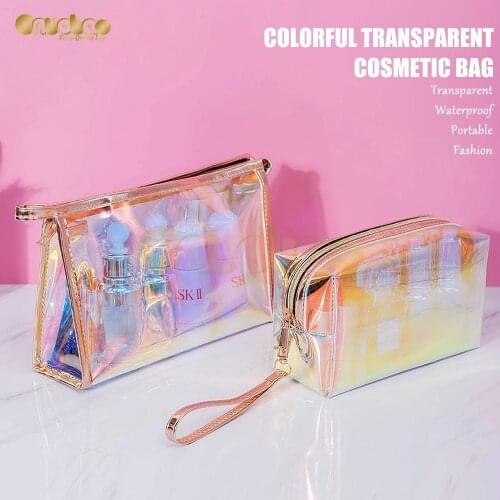Dazzling Color Cosmetic Bag Women Clear Waterproof PU Wash Bag Tote Make Up Bag Large capacity Toiletry Storage Portable Travel