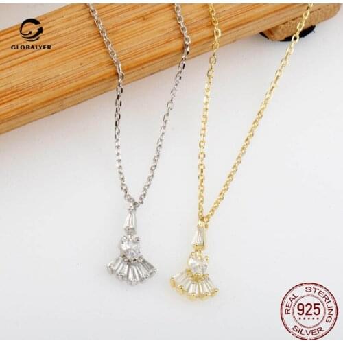 S925 sterling silver necklace Japan and South Korea small fresh inlaid zircon fan necklace Necklace chain Free shipping 245