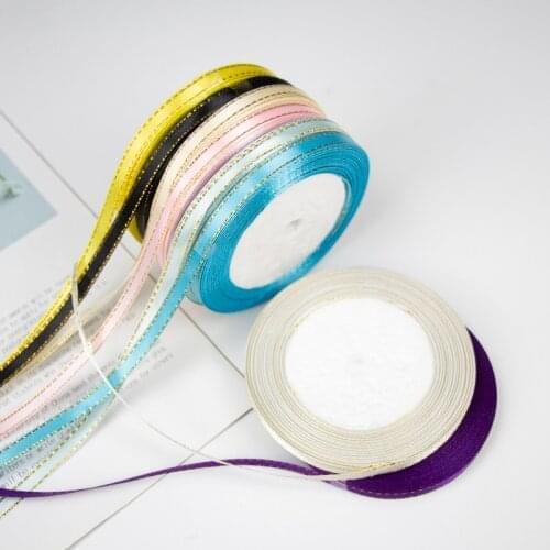 25 Yards 22 Meters 6mm Gold Edge Satin Ribbons Christmas Party Wedding Car Decoration Gift Wrapping Packaging Silk fitas ruban