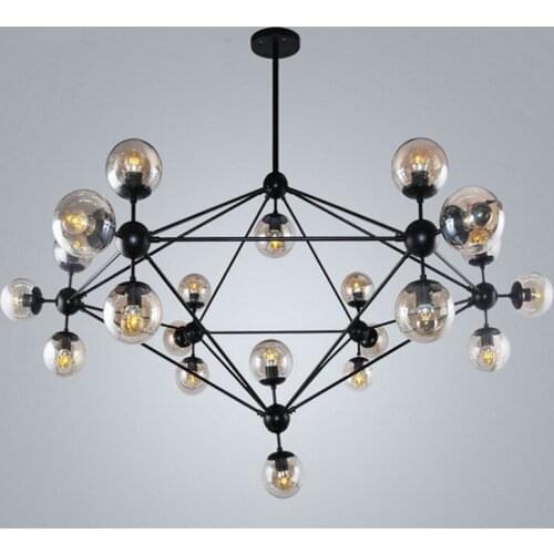 Modern 3/5/10/15/21 Heads Magic Bean Iron Pendant Light Vintage Glass Ball Lights American Nordic Dinning Room Hanging Lamps