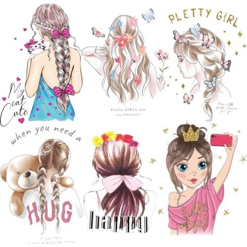 Prajna Iron-on Transfers For Clothing Stickers Beauty Girl Patch Clothing Thermoadhesive Iron on Patches Thermal Sticker Badges