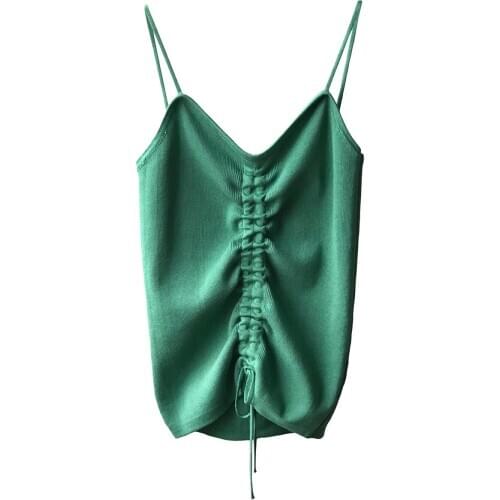 2020 Fashion Boho Casual Tops Sexy Sleeveless Stretch Women V-Neck Tank Top Female Lace-Up Summer White Camis