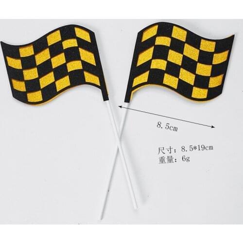 2pcs Cake Decoration Racing Car Flag Happy Birthday Cake Toppers for Racing Car Birthday Party Dessert Cake Decoration