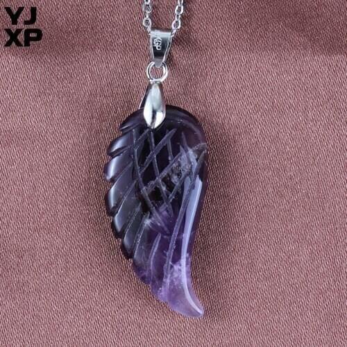 YJXP Silver Plated Atractive Style Purple Amethysts Freedom Wing Stone Love of Angel Romantic Pendant Charms Jewelry Gift