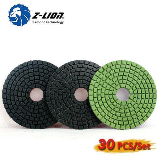 Z-LION 4"(100mm) Wet Use Of Diamond Flexible 3 Step Polishing Pad For Stone Marble Granite 30pcs/Package Abrasive Polishing Set