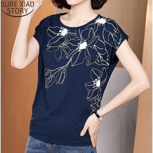 2021 Summer Women Blouses Cotton Short Sleeve Shirts Women Casual Loose Fashion Print Korean Plus Size 4XL Women Tops 9688