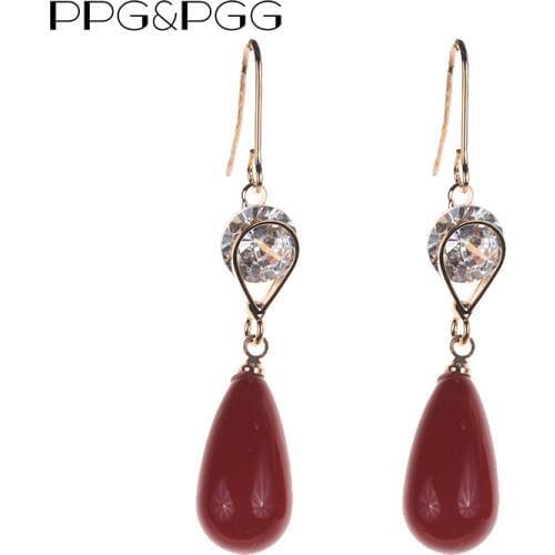 PPG&PGG Water Drop Simulated Pearl Long Earrings Korean Style Female Simple Geometric Earrings for Women Fashion Pretty Jewelry