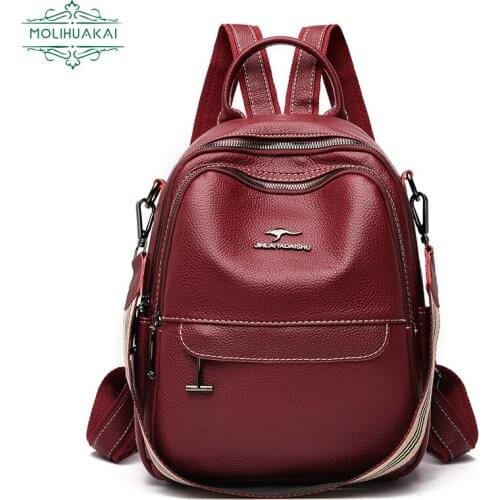 Ladie PU Leather Backpack Anti Theft Female Backpack Multifunctional Girl Shoulder Bag Simple Travel School Casual Bag Sac A Dos