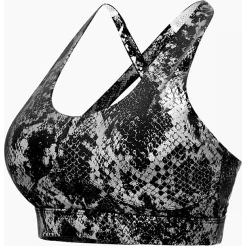 WHOUARE Sports Bra Woman Cropped Yoga Sports Tops High Strength Shockproof Serpentine Printing Bronzing Breathable Women Bra