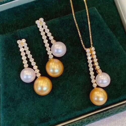 D115 Pearl Sets 925 Sterling Silver Natural Fresh Water 8-10mm White Pearls Females Jewelry Sets for Women FIne Jewelry Sets