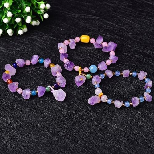 1PC Stylish Natural Amethyst Bracelets Crystals Charm Irregular Raw Simple Colourful Mineral Jewelry For Ladies Jewelry DIY gift