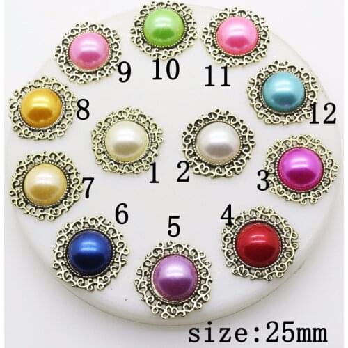 New Hot 10Pcs 25mm Round Alloy Diy jewelry Accessories rhinestones pearl pedestal embellishments caps Decoration For Making mix