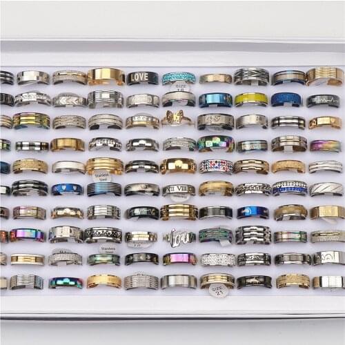 100pcs/lot Fashion Multicolor Stainless Steel Love Rings For Women Men Different Style Party Gifts Jewelry Wholesale