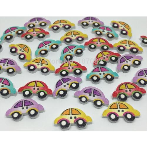 1000pcs 11X19mm Mixed Painted Car Wood Buttons Baby Fancy Sewing Accessories Cartoon Button Crafts Scrapbooking