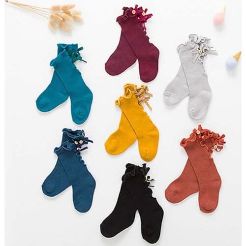 2021 bowknot children cotton socks high quality length baby girls lace knee high agaric edge of socks knee bow legwarm