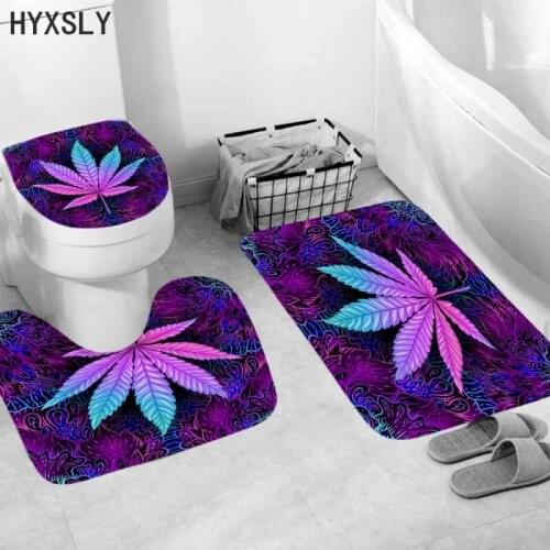 Anti Slip Material Maple Leaves Flower Pattern Flannel Toilet Seat Cover Set 3Pcs Bath Mats Bathroom Carpet Nordic Ins Style