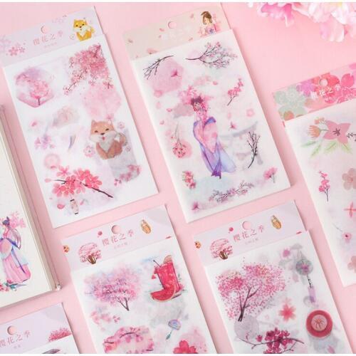 6pcs sakura paper sticker pvc diy decoration sticker for album scrapbooking stationery sticker gift for kids