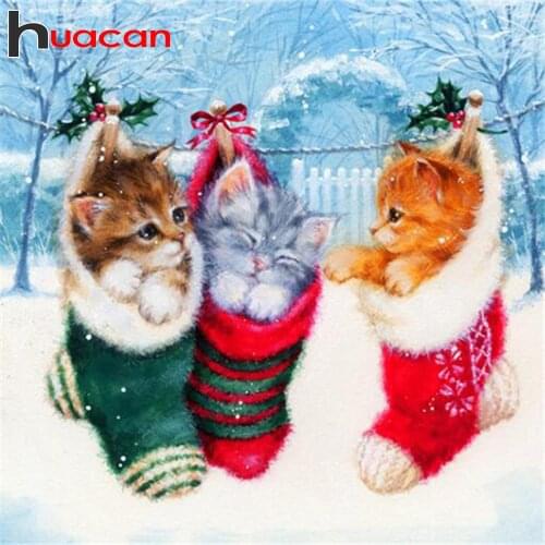 Huacan Diamond Painting Full Square New Arrival Animal Diamond Mosaic Cat Embroidery Sale Christmas Gift