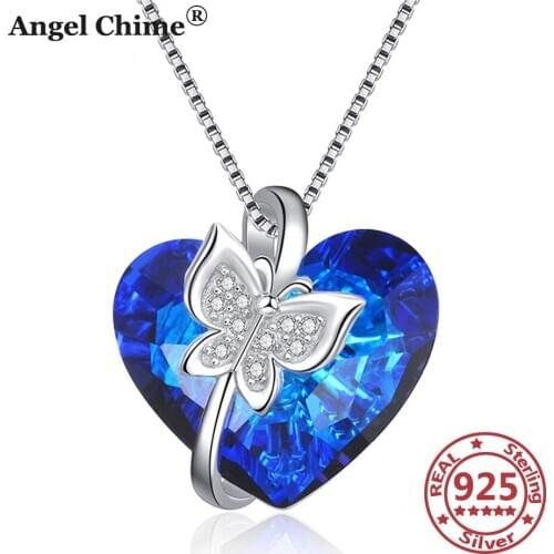 AOBOCO 925 Sterling Silver Crystal Necklace Crystal from Swarovski Silver Chain Women 925 Mothers Day Gift Valentines Day Gift