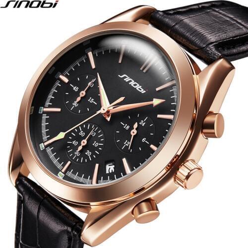 SINOBI Watches Men TOP Luxury Wristwatches Military Sports Chronograph Leather Quartz Watches for Mens Clock Relogio masclino