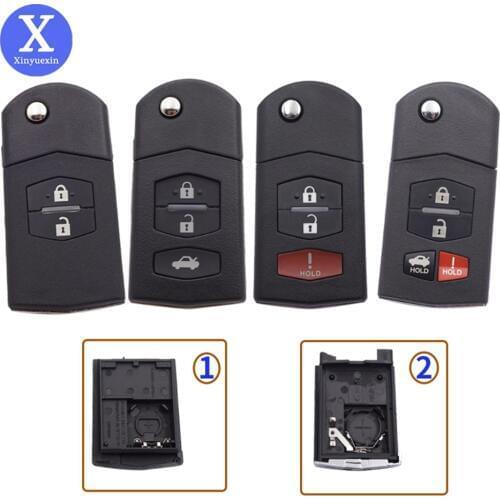Xinyuexin Folding Flip Car Key Shell Fit for MAZDA 2 3 5 6 RX8 MX5 Uncut Blade Key Replacement Case Fob Accessories 2 3 4 Button