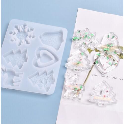 DIY Crystal Epoxy Resin Mold 6 Grid Christmas Material High Mirror Transparent Pendant Silicone Mold