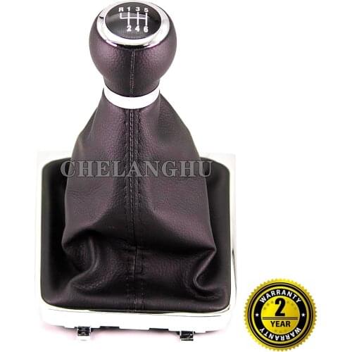 For VW Passat B6 CC 3C R36 TDI TFSI TSI (2006-2011) Car-Styling 6 Speed Car Gear Stick Shift Knob Real PU Leather With Chrome