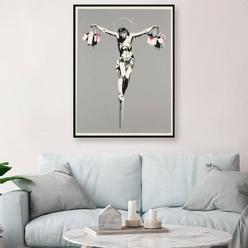 Banksy Graffiti Art Poster Christ with Shopping Bags Abstract Prints Wall Modern Canvas Painting Living Room Nordic Home Decor