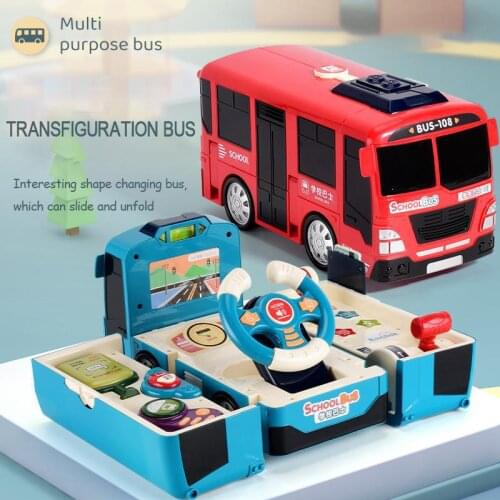 Early Childhood Education Multifunctional Bus Simulation Modeling Steering Wheel Light Music Inertial Walking Bus Toy Boy Gift