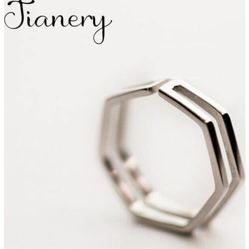 JIANERY Trendy Silver Color Hexagon Rings For Women Bridal Wedding Engagement Jewelry Large Opening Antique Rings