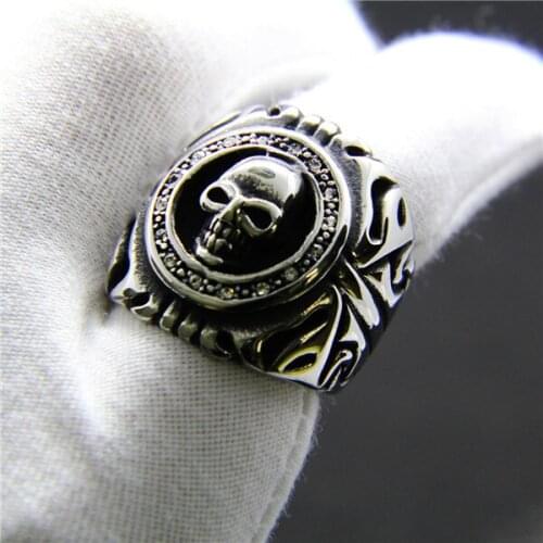 New Fashion Big Skull Biker Ring With Crystal Stone 316L Stainless Steel Men Ring Cool Party Man Polishing Skull Biker Ring