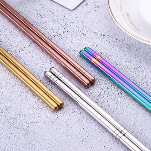 Hot 1 Pairs Chinese Metal Chopsticks Non-slip Stainless Steel Chop Sticks Set Reusable Food Sticks Sushi Hashi Baguette