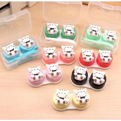 Cute Cat Contact Lens Holder Case Multi Color Eye Glasses Lens Tweezer Container Kit Portable Cartoon Contact Lenses Box