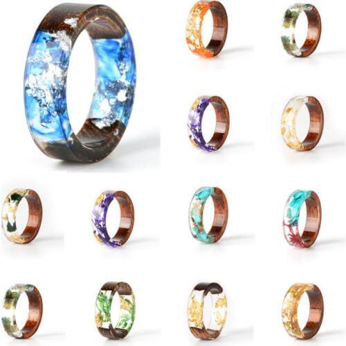 Fashion Novelty Handmade Wood Resin Ring With Flowers Plants Inside Women Girls Jewelry Ring Lovely Statement Ring