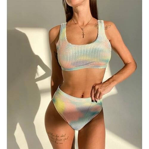 2021 New Tie Dye High Waist Bikinis Sexy Women Swimsuit Swimwear Female Brazilian Bikini set Biquini Bathing Suit Women
