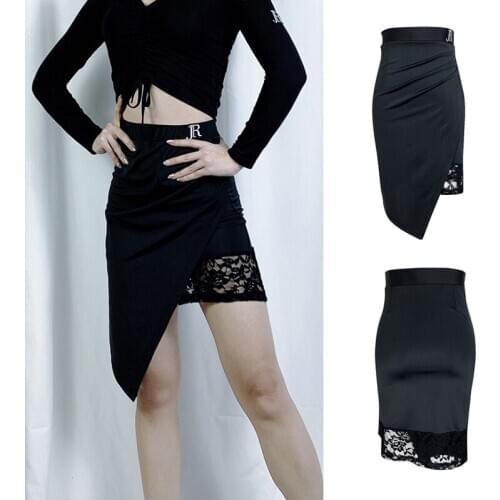 New Latin Dance Skirt Women Black Lace Slim Salsa Tango Skirts Adult Latin Practice Clothes Samba Dance Irregular Skirt DNV14436