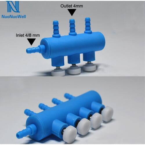 NuoNuoWell Aquarium Fish Tank 3 4 Way Air Flow Control Valve Oxygen Splitter Adjustable 4/8MM Pipe Tube Pump Distributor
