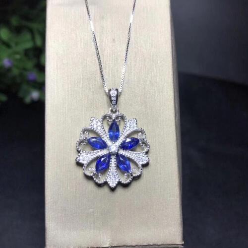 Natural sapphire necklace, 925 Sterling silver, fashionable style, jewelry brand store wholesale