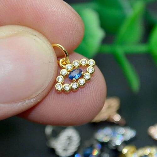 Sea Blue Zircon Stone Setting Pocket Size Evil Eyes Charms Pendant For Fashion Women Bracelets Making Findings 20pcs/lot