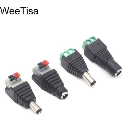 Famale Male DC Power Plug Adapter Connector 5.5mm x 2.1mm 5050 2835 5060 Single Color LED Strip Press Connector for CCTV Cameras