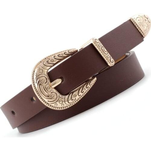 Womens Vintage Carved Pin Buckle Retro PU Leather Belt Casual Fashion Wild Belt Jeans Dress Waistband Clothes Accessories