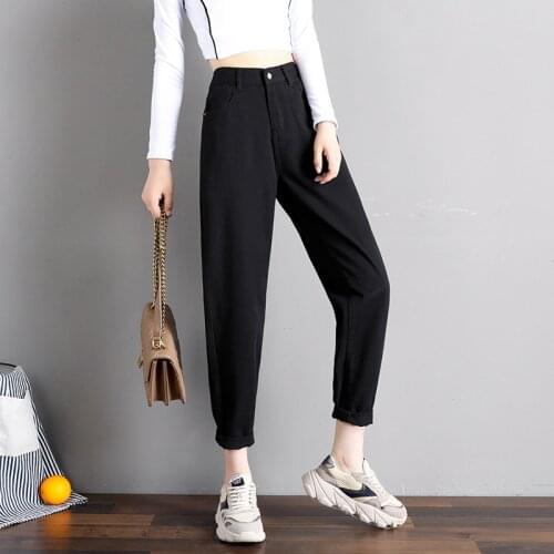 Elastic Waist Black Jeans Korean Fashion 4 Collor Mom Jeans High Waist Jeans High Street Plus Size Denim Pants Street Style