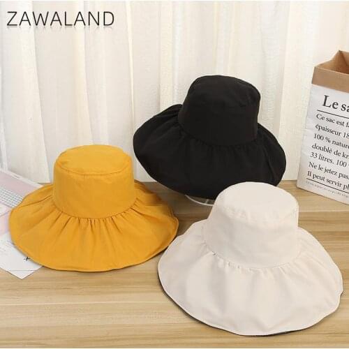 Zawaland Women Black Rubber Cap Solid Color Basin Hats Travel Sun Protection Bucket Hat Outdoor Casual Large-Brimmed Hat Decor