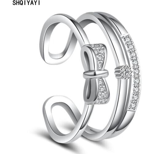 SHQIYAYI Bowknot Finger Rings For Women Cubic Zirconia Casual Party Gift Fashion Jewelry Korea Trendy 078