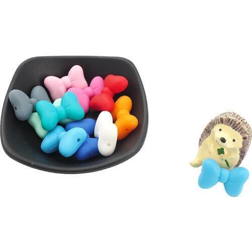 Chenkai 50PCS Bowknot Silicon Beads BPA Free Cute Silicone Pacifier For Infant DIY Baby Chewable Teething Making Jewelry Gift