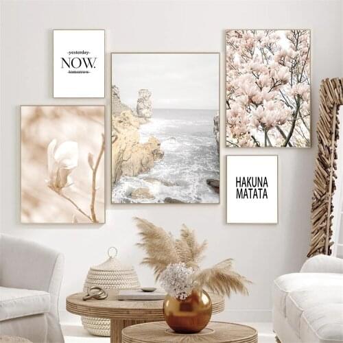 Modern Beach Flower Plant Wall Art Poster Women Yoga Art Print Inspirational Quotes Canvas Painting Nordic Pictures Home Decor