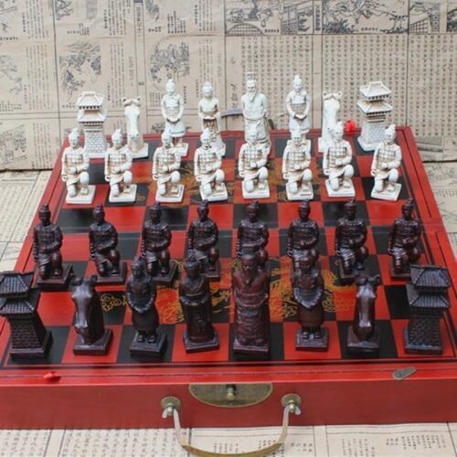 Yernea Antique Chess Three-dimensional Super Large Chess Pieces Wooden Folding Chess Board Terracotta Warriors Figures