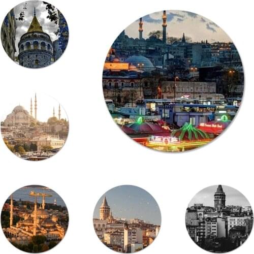 Turkey Flag Istanbul Sceneary Building Icons Pins Badge Decoration Brooches Metal Badges For Backpack Decoration 58mm