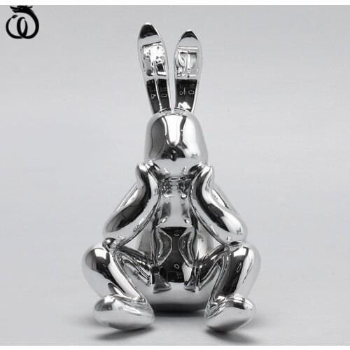 WU CHEN LONG Nordic Luxurious Abstract Plating Rabbit Art Sculpture Animal Bunny Statue Resin Craft Modern Home Decoration R6605