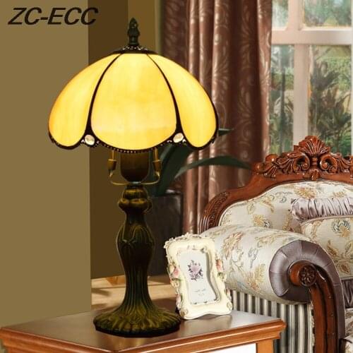 ZC-ECC European style simple retro stained glass restaurant bedroom bar hotel bedside table lamp Free Shipping
